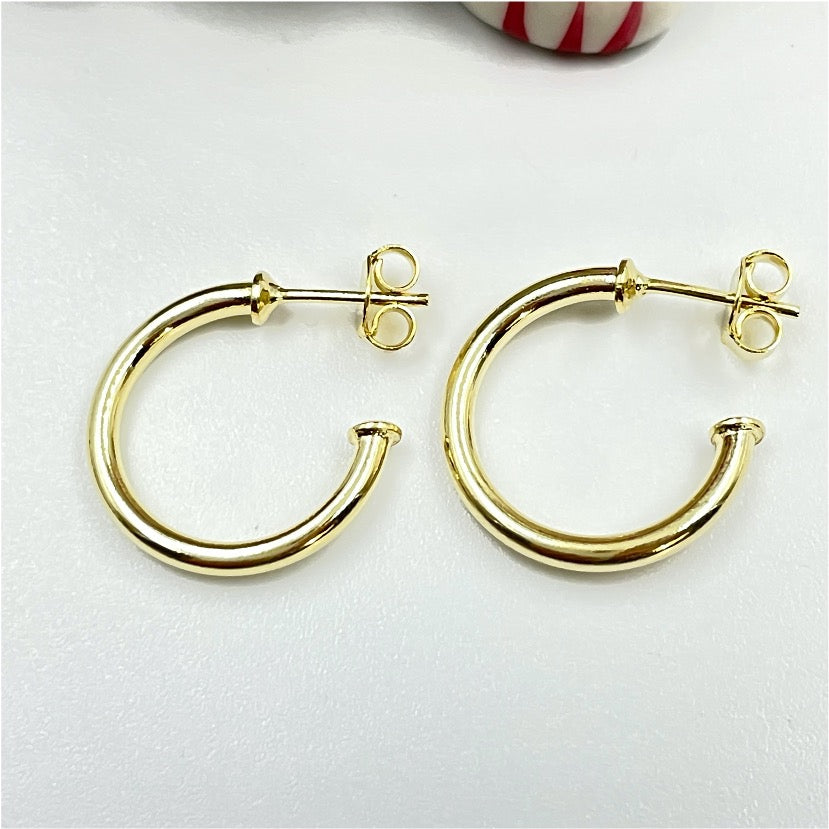 XO149 Aro Argolla Tubo diá. 18 mm espesor 2 mm Aro Baño Oro Aros Bañadas en Oro y Plata hecho de Bronce Bañado en Oro 18K Joyas Bañadas en Oro