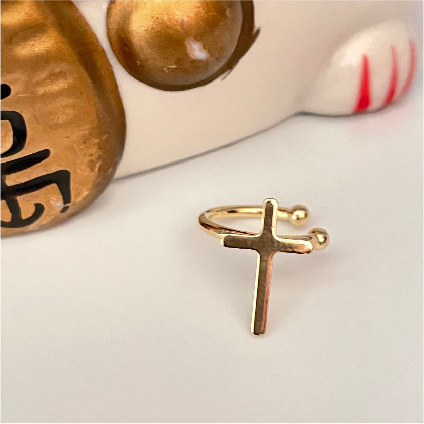 XO159 Cuff Cruz 13x9 mm Aro Baño Oro Aros Bañados en Oro y Plata hecho de Bronce Bañado en Oro 18K