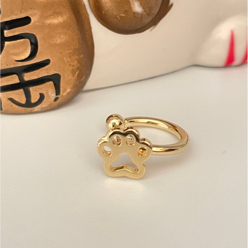 XO163 Cuff Patita de Perro 9 mm y bolita de 2.5 mm Aro Baño Oro Aros Bañados en Oro y Plata hecho de Bronce Bañado en Oro 18K