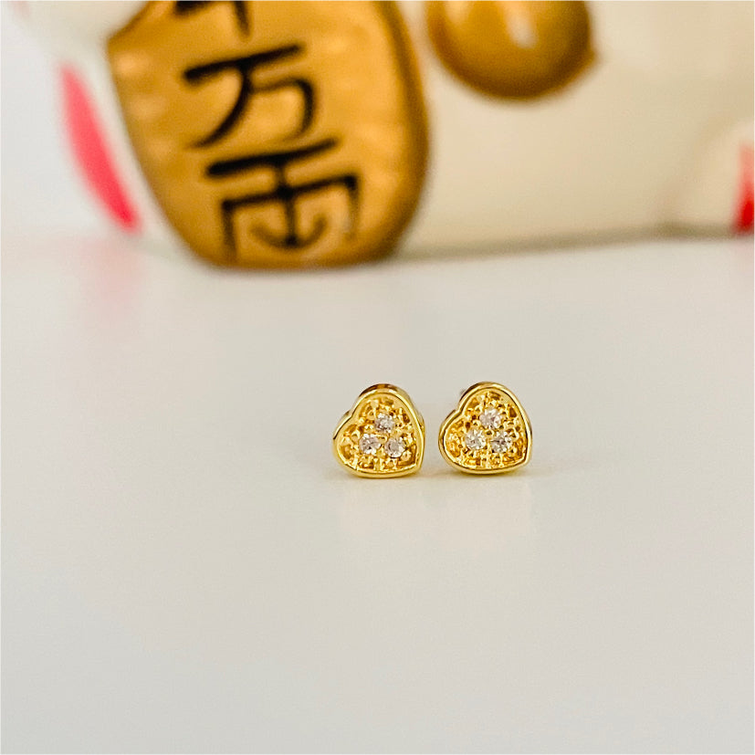 XO171 Aro Mini Corazón 5 mm Aro Baño Oro Aros Bañados en Oro y Plata hecho de Bronce Bañado en Oro 18K