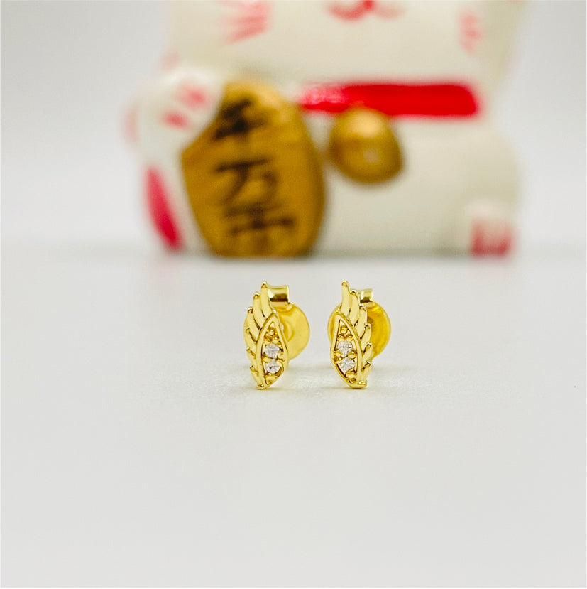 XO175 Aro Alita de Angel 8x3 mm Aro Baño Oro Aros Bañados en Oro y Plata hecho de Bronce Bañado en Oro 18K