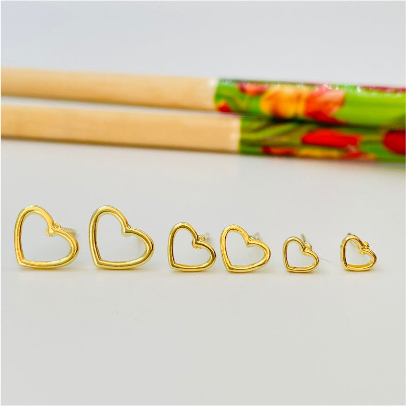 XO184 Aro Trio de pares Corazón 9 7 y 5 mm Aro Baño Oro Aros Bañados en Oro y Plata hecho de Bronce Bañado en Oro 18K Joyas Bañadas en Oro