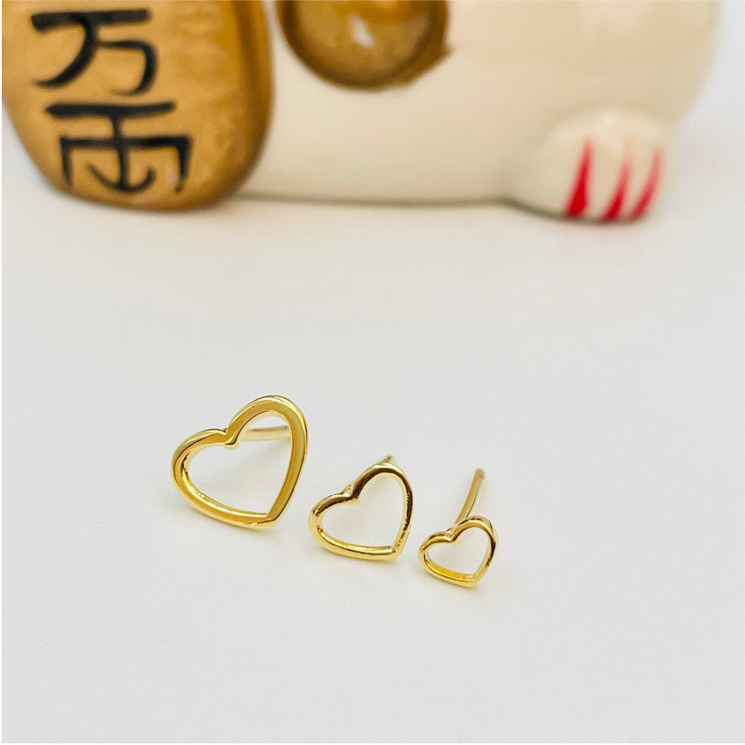 XO184 Aro Trio de pares Corazón 9 7 y 5 mm Aro Baño Oro Aros Bañados en Oro y Plata hecho de Bronce Bañado en Oro 18K Joyas Bañadas en Oro