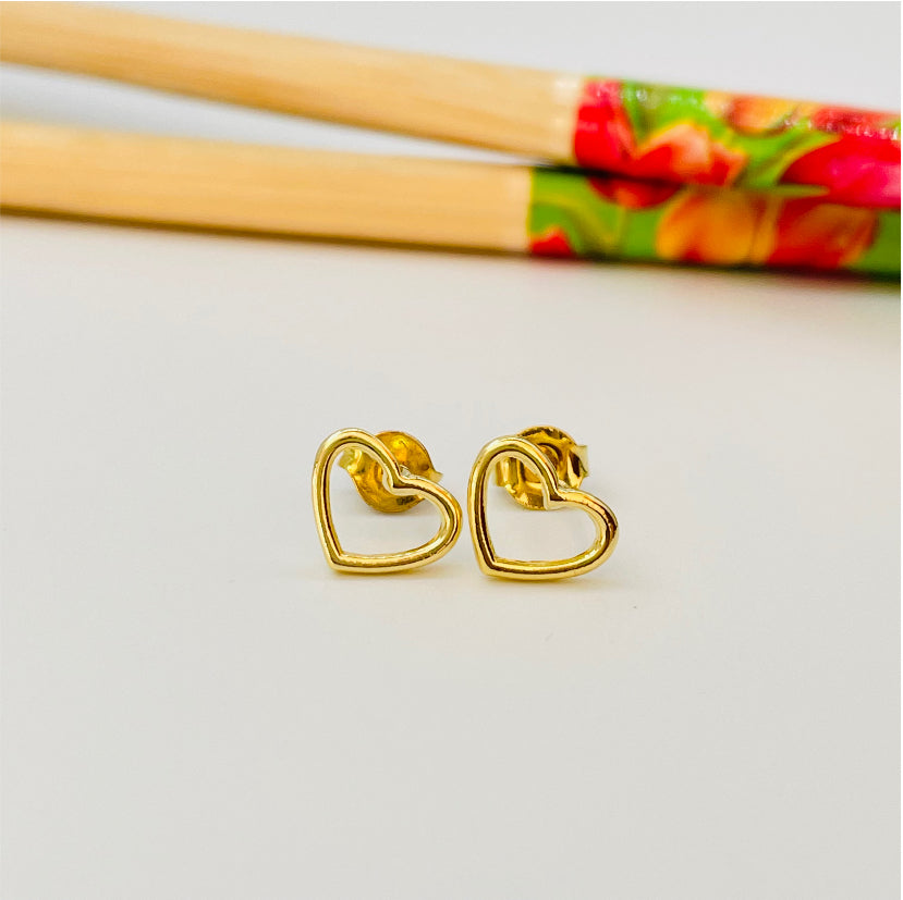 XO199 Aro Corazón Calado Borde abombado 9 mm Aro Baño Oro Aros Bañados en Oro y Plata hecho de Bronce Bañado en Oro 18K Joyas Bañadas en Oro