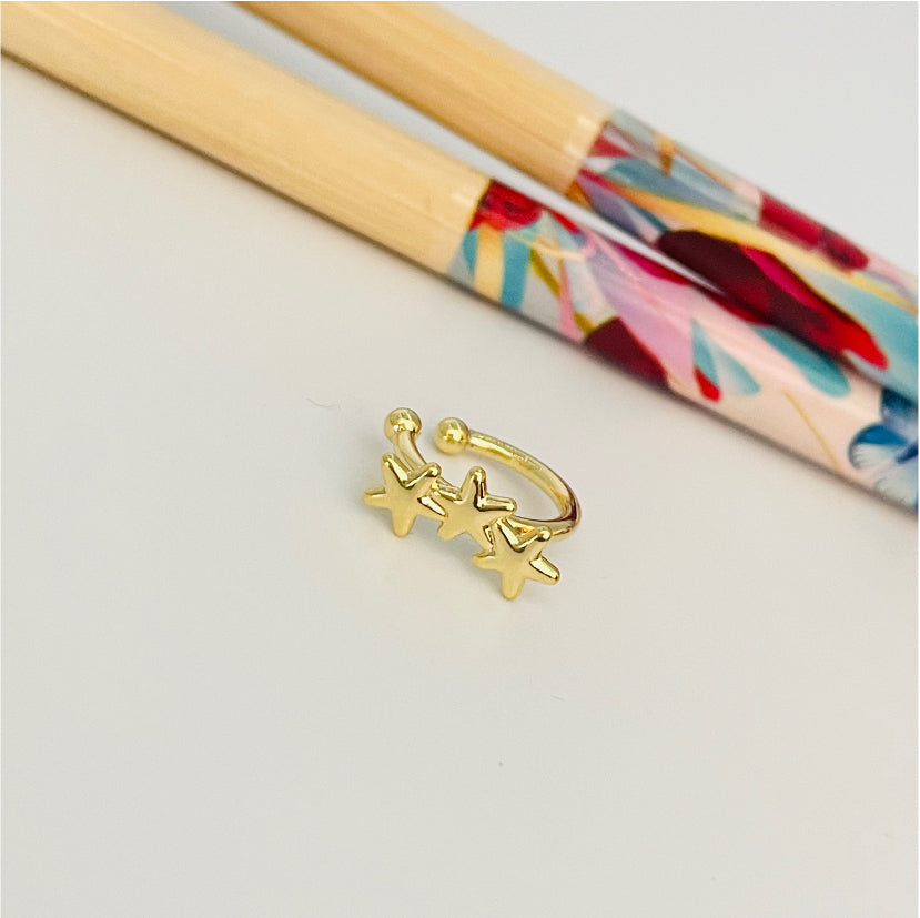 XO201 Cuff Estrellas Triple Aro Baño Oro Aros Bañados en Oro y Plata hecho de Bronce Bañado en Oro 18K Joyas Bañadas en Oro