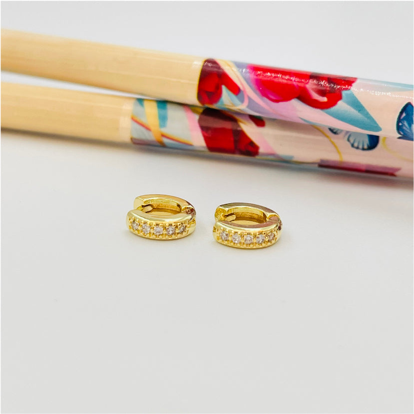 XO206 Aro Argolla a Presión 8x3 mm con Circones Aro Baño Oro Aros Bañados en Oro y Plata hecho de Bronce Bañado en Oro 18K Joyas Bañadas en Oro