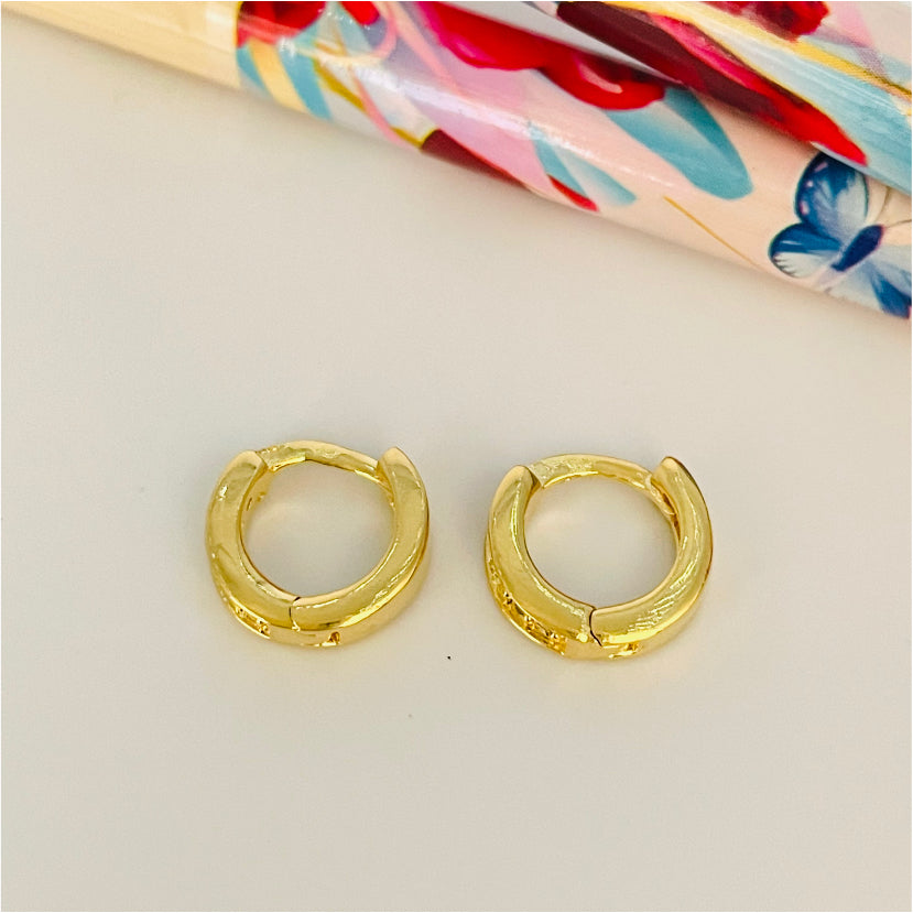 XO208 Aro Argolla Presión con Circones 10 mm 2 mm ancho Aro Baño Oro Aros Bañados en Oro y Plata hecho de Bronce Bañado en Oro 18K Joyas Bañadas en Oro