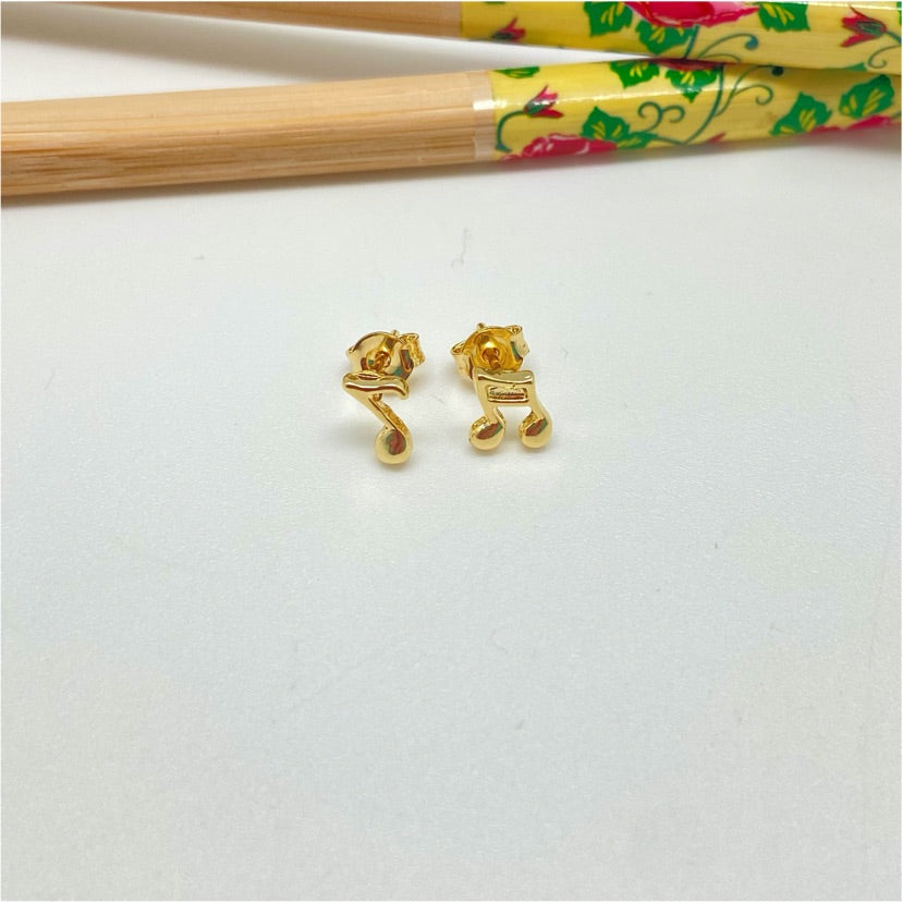 XO233 Aro Mini Notas Musicales 5 mm Aro Baño Oro Aros Bañados hecho de Bronce Bañado en Oro 18K Joyas Bañadas en Oro