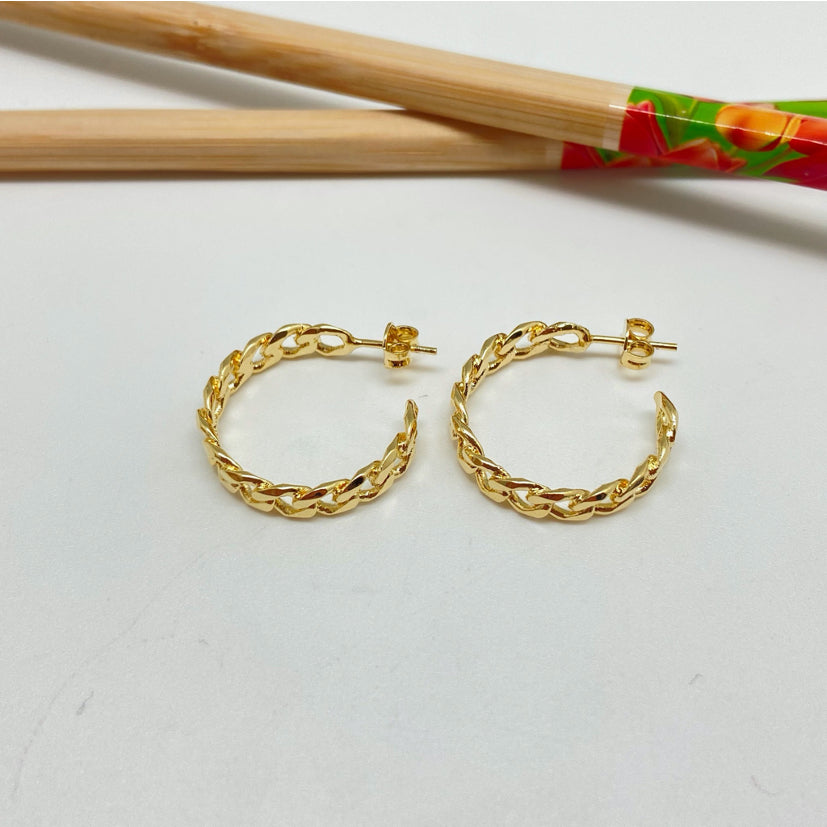 XO242 Aro Argolla Cadena Grumet 20x4.5 mm Aro Baño Oro Aros Bañados hecho de Bronce Bañado en Oro 18K Joyas Bañadas en Oro