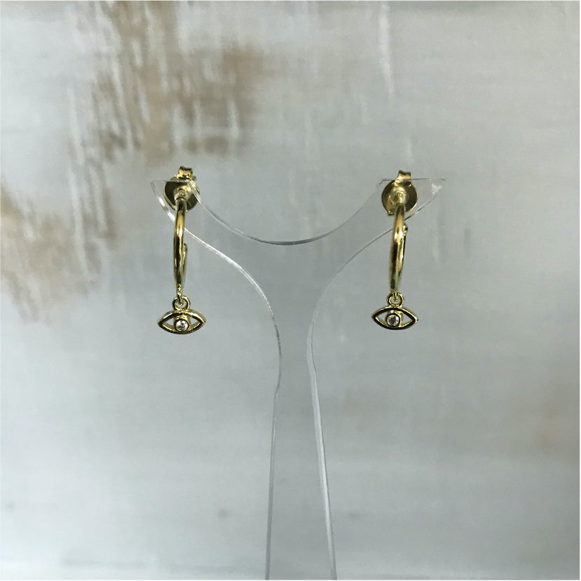 XO55 Argollita Ojito Aro Baño Oro Aros Bañados en Oro y Plata hecho de Bronce Bañado en Oro 18K