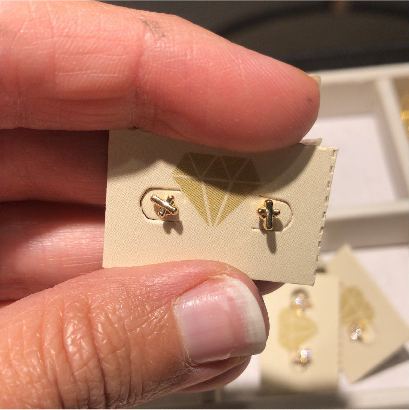 XO77 Cruces Mini Aro Baño Oro Aros Bañados en Oro y Plata hecho de Bronce Bañado en Oro 18K