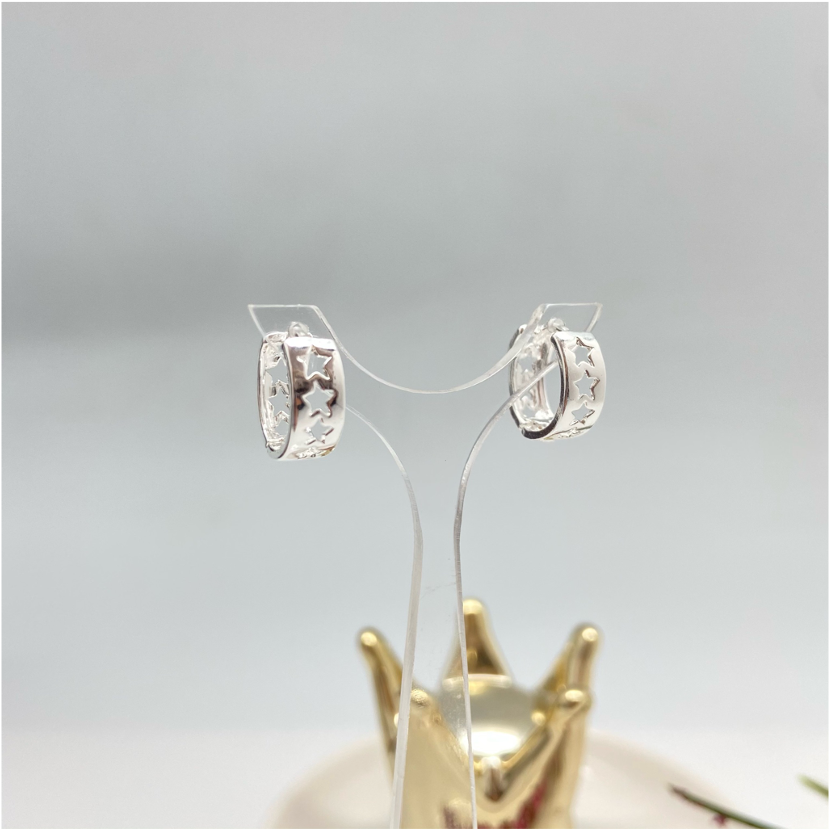 XP116 Aro Argolla Estrellas Caladas 12 mm ancho 5 mm Aro Baño Plata Aros Bañados en Oro y Plata hecho de Bronce Bañado en Plata 50 ml Joyas Bañadas en Plata