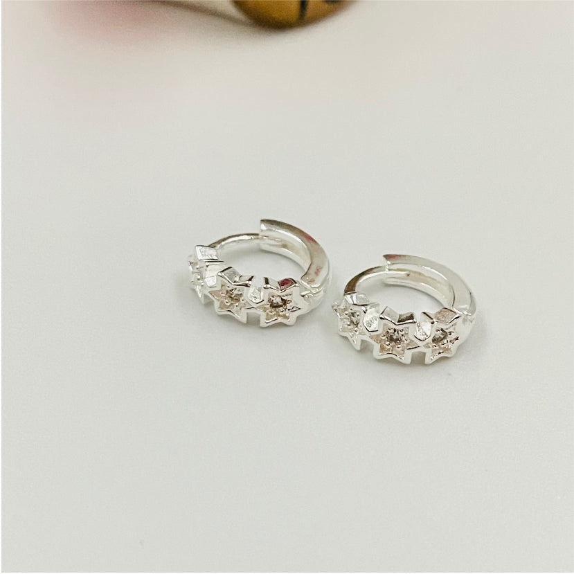 XP122 Aro Argolla Presión 3 Estrellas Circón 10mm Aro Baño Plata Aros Bañados en Oro y Plata hecho de Bronce Bañado en Plata 50 ml Joyas Bañadas en Plata