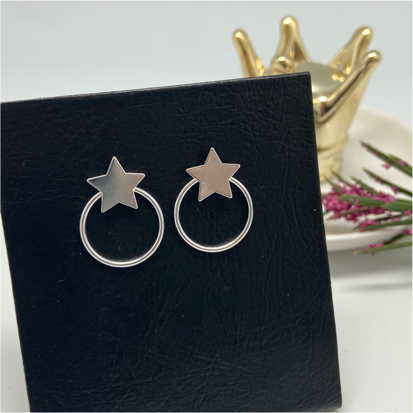 XP134 Aro Argolla Base Estrella de 12 mm y 25x19 mm Aro Baño Plata Aros Bañados en Oro y Plata hecho de Bronce Bañado en Plata 50 ml Joyas Bañadas en Plata