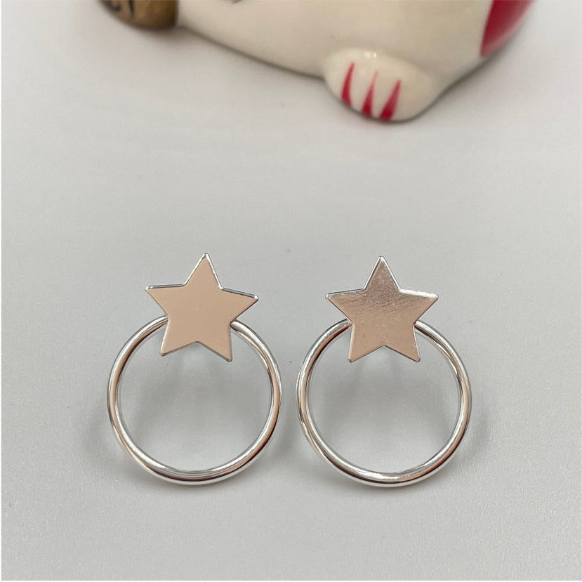 XP134 Aro Argolla Base Estrella de 12 mm y 25x19 mm Aro Baño Plata Aros Bañados en Oro y Plata hecho de Bronce Bañado en Plata 50 ml Joyas Bañadas en Plata