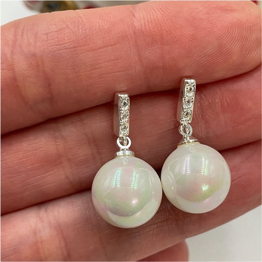 XP152 Aros Perla diá. 12 mm Base Microcircones largo total 20 mm Aro Baño Plata Aros Bañadas en Oro y Plata hecho de Bronce Bañado en Plata 50 ml Joyas Bañadas en Plata