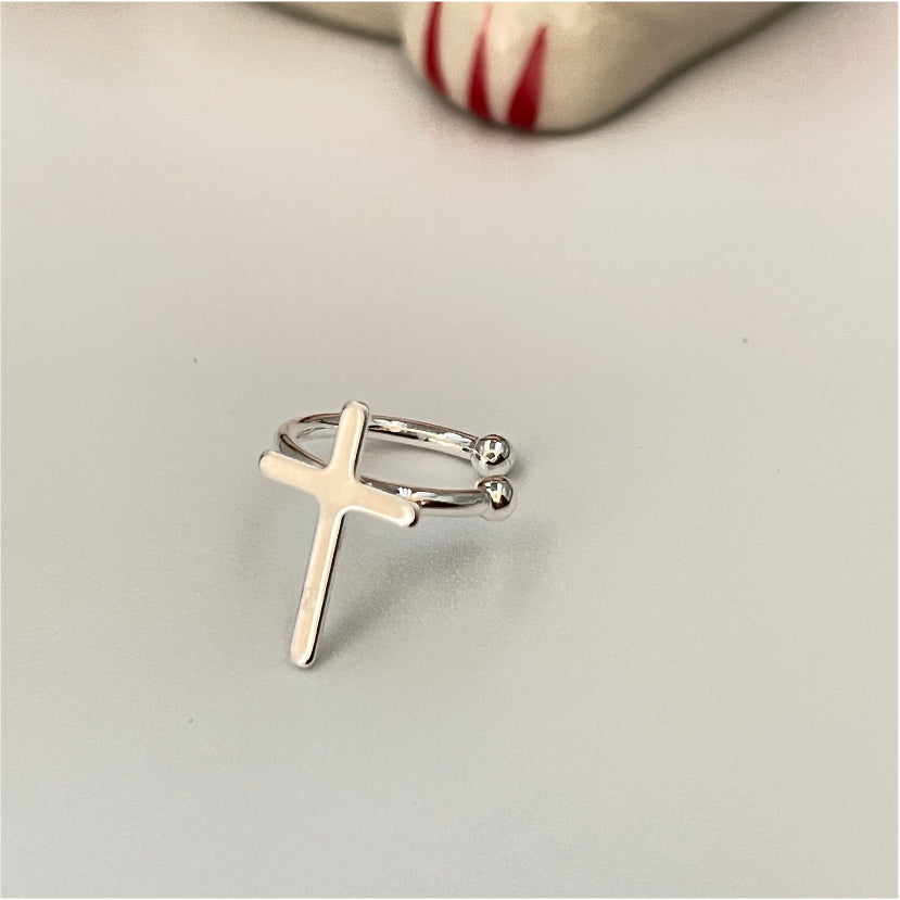 XP159 Cuff Cruz 13x9 mm Aro Baño Plata Aros Bañados en Oro y Plata hecho de Bronce Bañado en Plata 50 ml