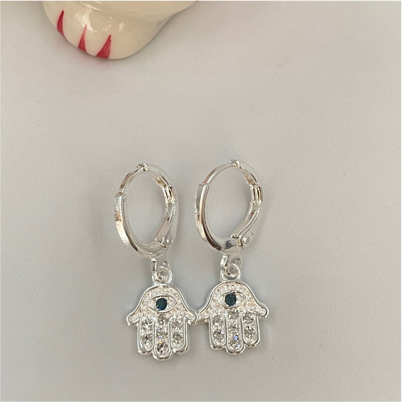 XP168 Aro Argolla Articulada 10 mm y Mano de Fátima Colgante 12x12 mm Aro Baño Plata Aros Bañados en Oro y Plata hecho de Bronce Bañado en Plata 50 ml