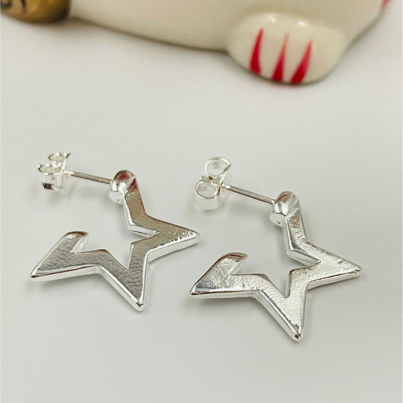 XP179 Aro Estrella tipo argolla 19 mm Aro Baño Plata Aros Bañados en Oro y Plata hecho de Bronce Bañado en Plata 50 ml