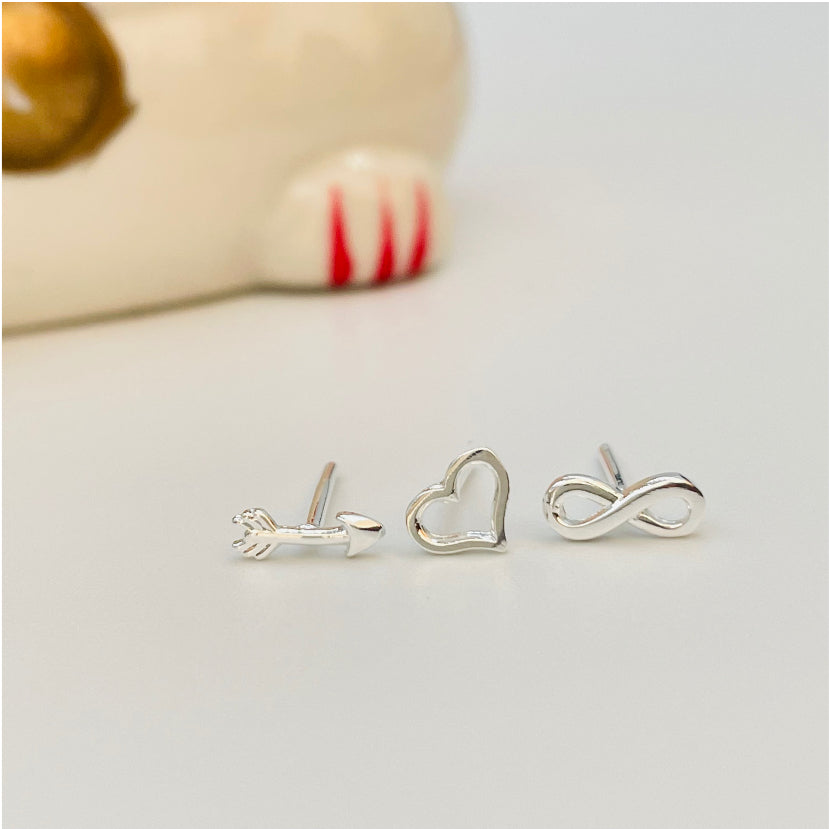 XP186 Aro Trio de pares Corazón Infinito y Flecha mini Aro Baño Plata Aros Bañados en Oro y Plata hecho de Bronce Bañado en Plata 50 ml Joyas Bañadas en Plata