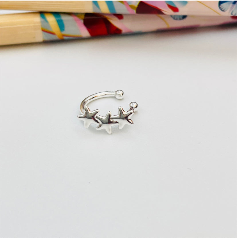 XP201 Cuff Estrellas Triple Aro Baño Plata Aros Bañados en Oro y Plata hecho de Bronce Bañado en Plata 50 ml Joyas Bañadas en Plata