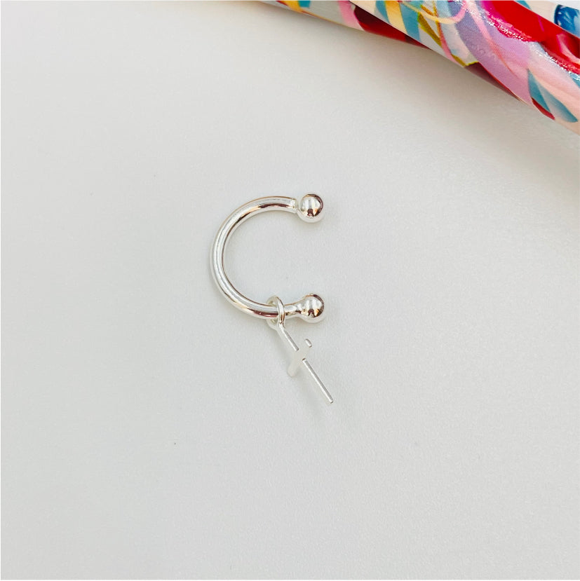 XP202 Cuff Bolitas 3 mm y Mini Cruz Colgante Aro Baño Plata Aros Bañados en Oro y Plata hecho de Bronce Bañado en Plata 50 ml Joyas Bañadas en Plata