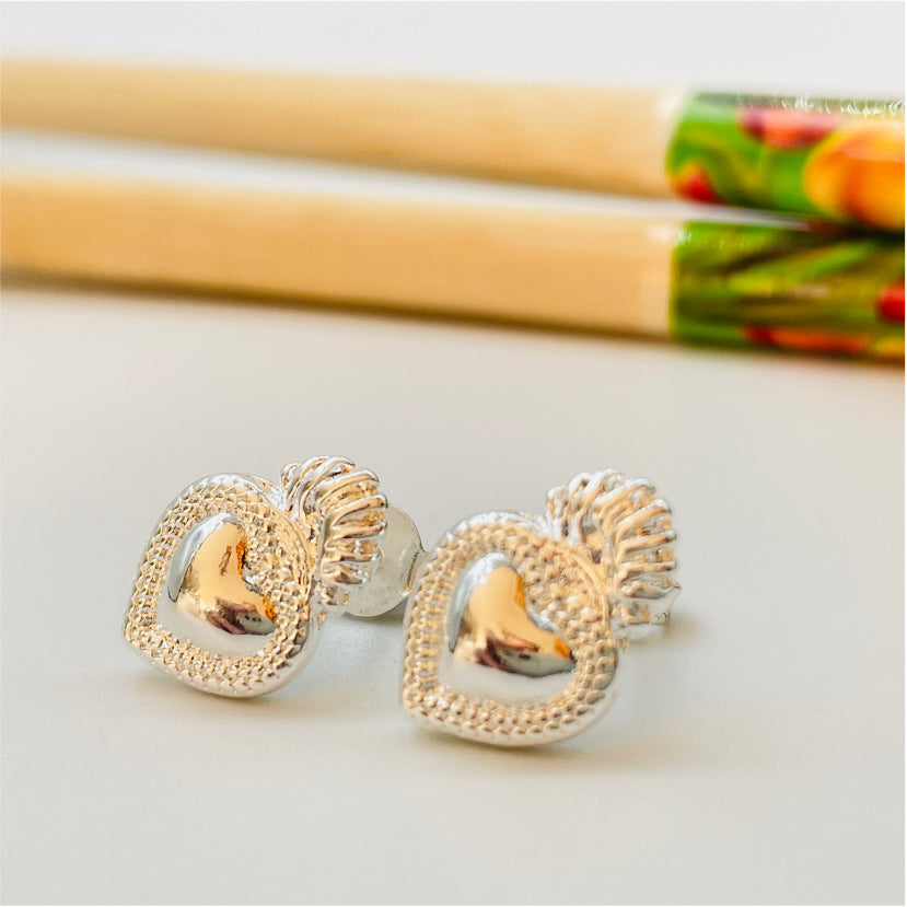 XP53 Aro Detente Sagrado Corazón 14x9 mm Aro Baño Plata Aros Bañados en Oro y Plata hecho de Bronce Bañado en Plata 50 ml Joyas Bañadas en Plata