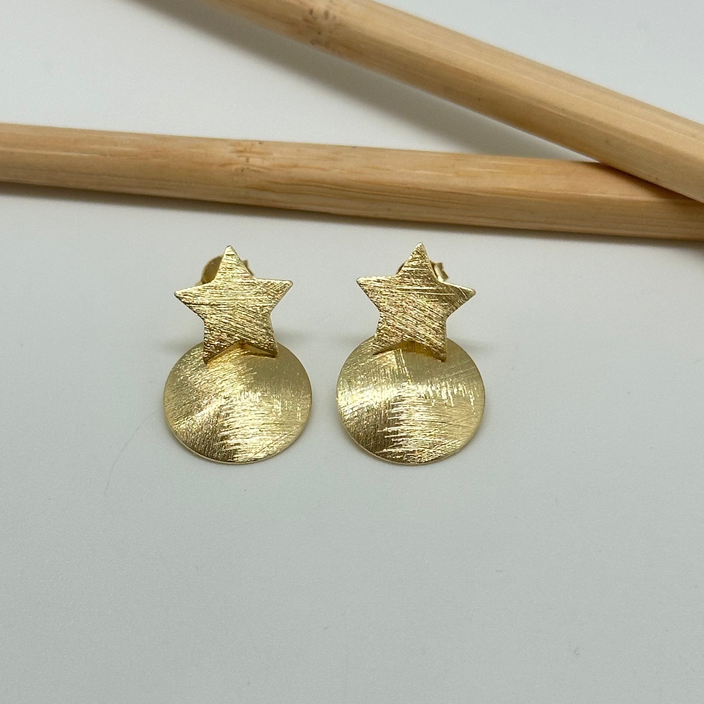 XO316 Aro Base estrella y colgante redondo base estrella 12 mm Figura 15 mm todo lijado largo total 23 mm Aro Baño Oro