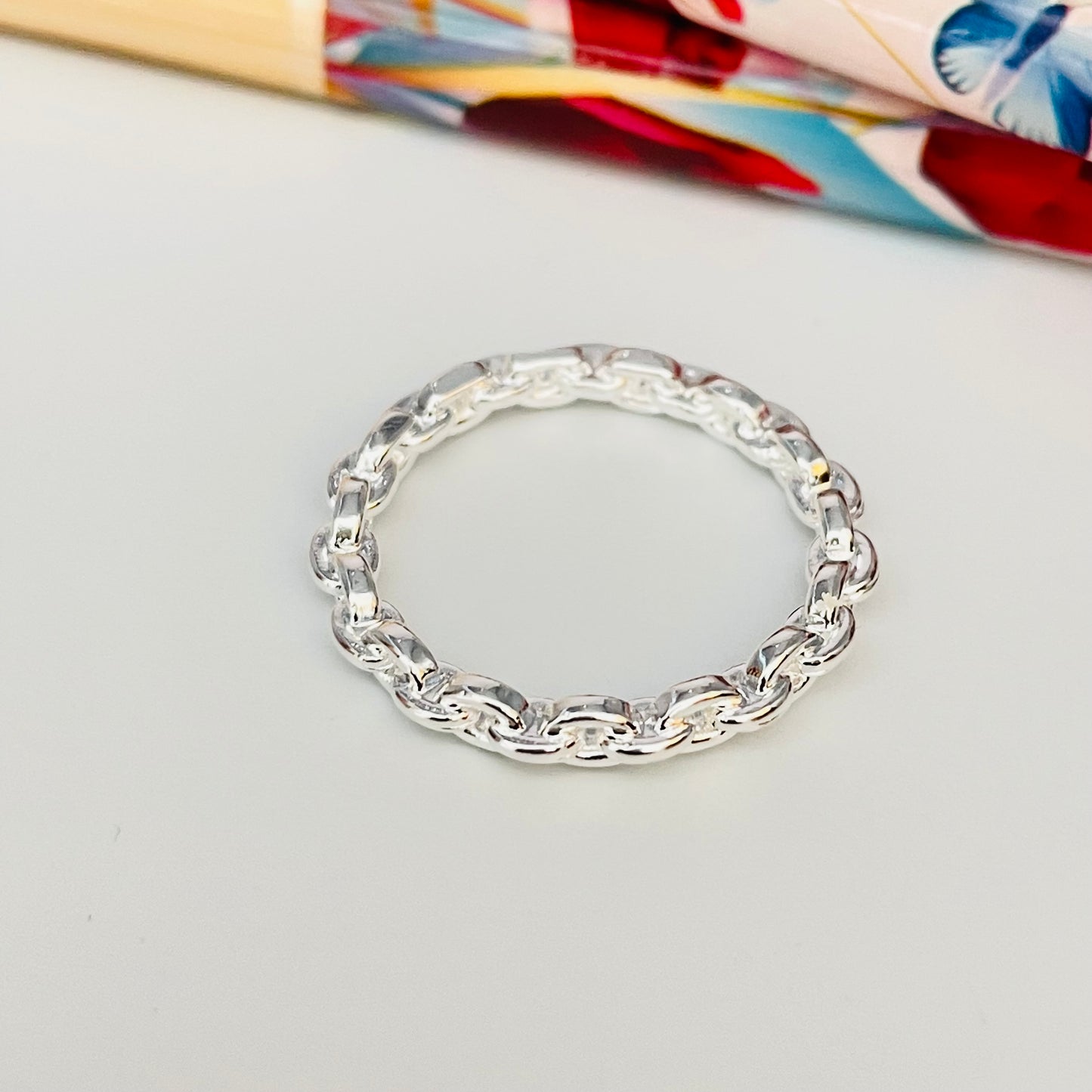 WP43 Anillo Cadena Ancho 3 mm Anillo Baño Plata Anillos Bañados en Oro y Plata hecho de Bronce Bañado en Plata 50 ml Joyas Bañadas en Plata