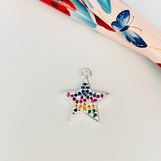 FP916 Colgante Estrella Circones Multicolor 15 mm Figura Baño Plata