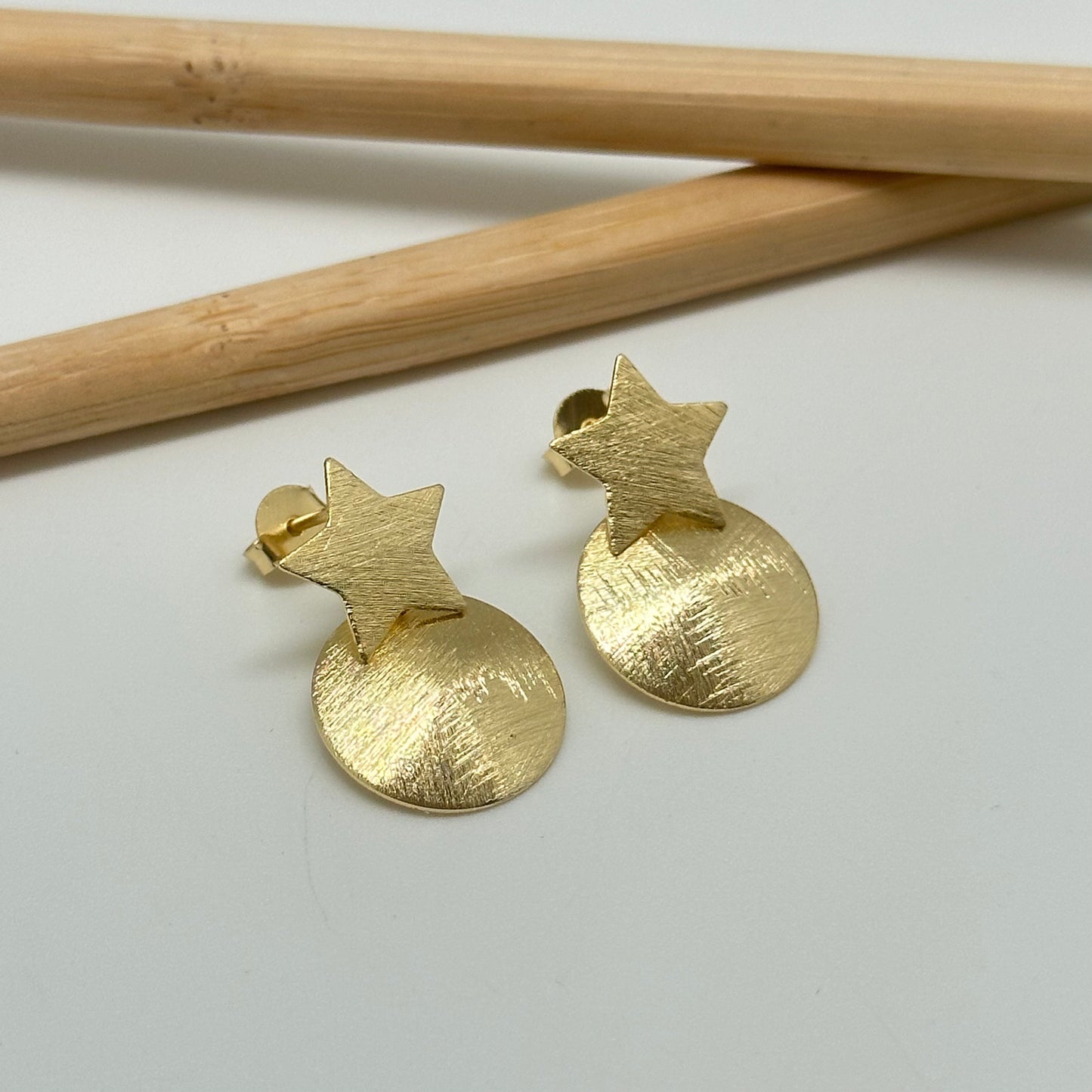 XO316 Aro Base estrella y colgante redondo base estrella 12 mm Figura 15 mm todo lijado largo total 23 mm Aro Baño Oro