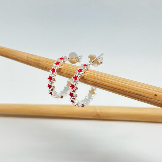 XP302 Aro Argolla Estrellas con resina color Dia. 15 mm ancho 3 mm Aro Baño Plata