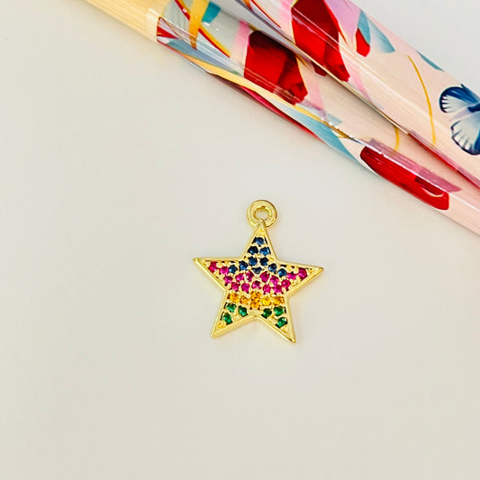 FO916 Colgante Estrella Circones Multicolor 15 mm Figura Baño Oro