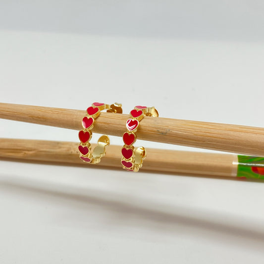 XO301 Aro Argolla Corazones con resina color Dia. 15 mm ancho 4 mm Aro Baño Oro