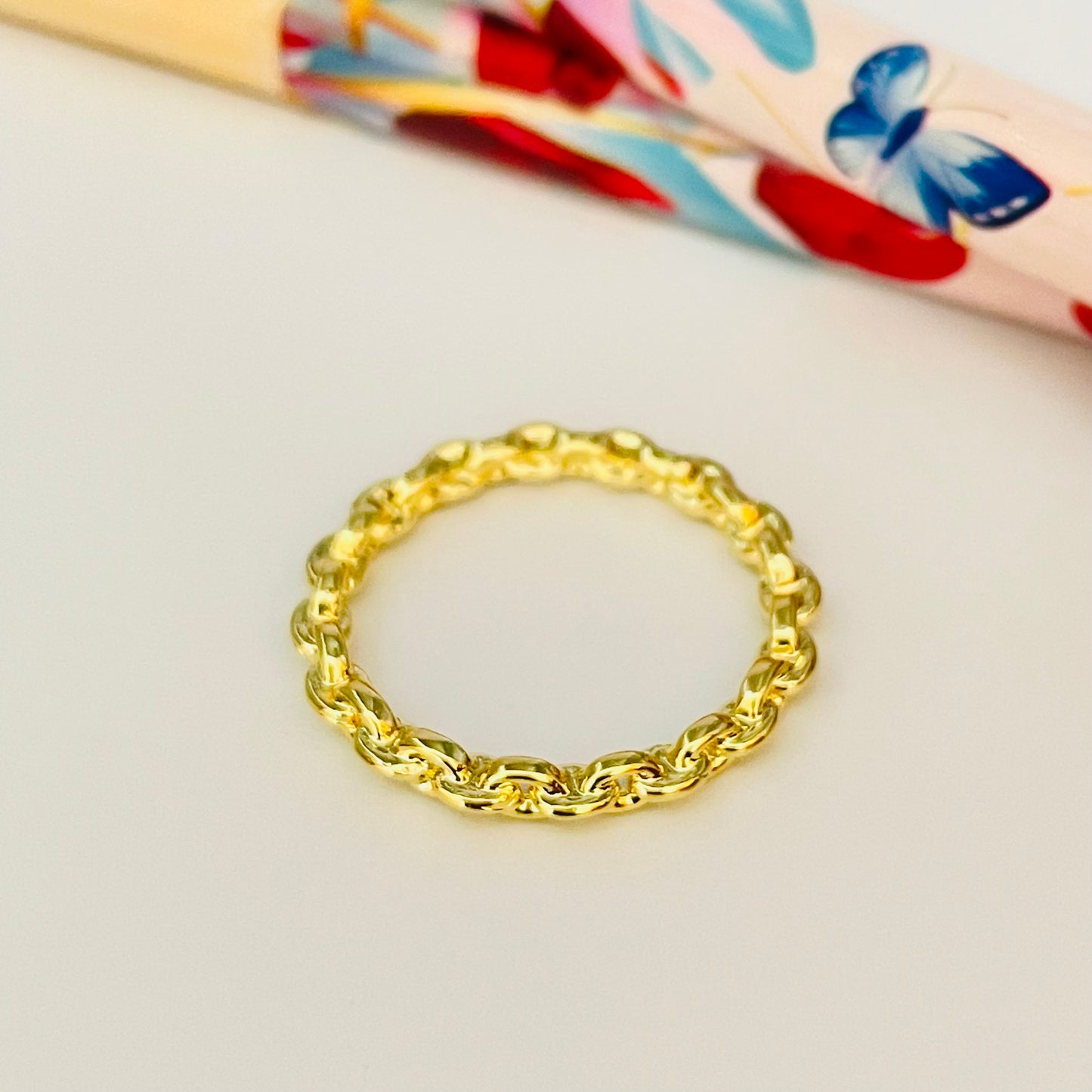 WO43 Anillo Cadena Ancho 3 mm Anillo Baño Oro Anillos Bañados en Oro y Plata hecho de Bronce Bañado en Oro 18K Joyas Bañadas en Oro