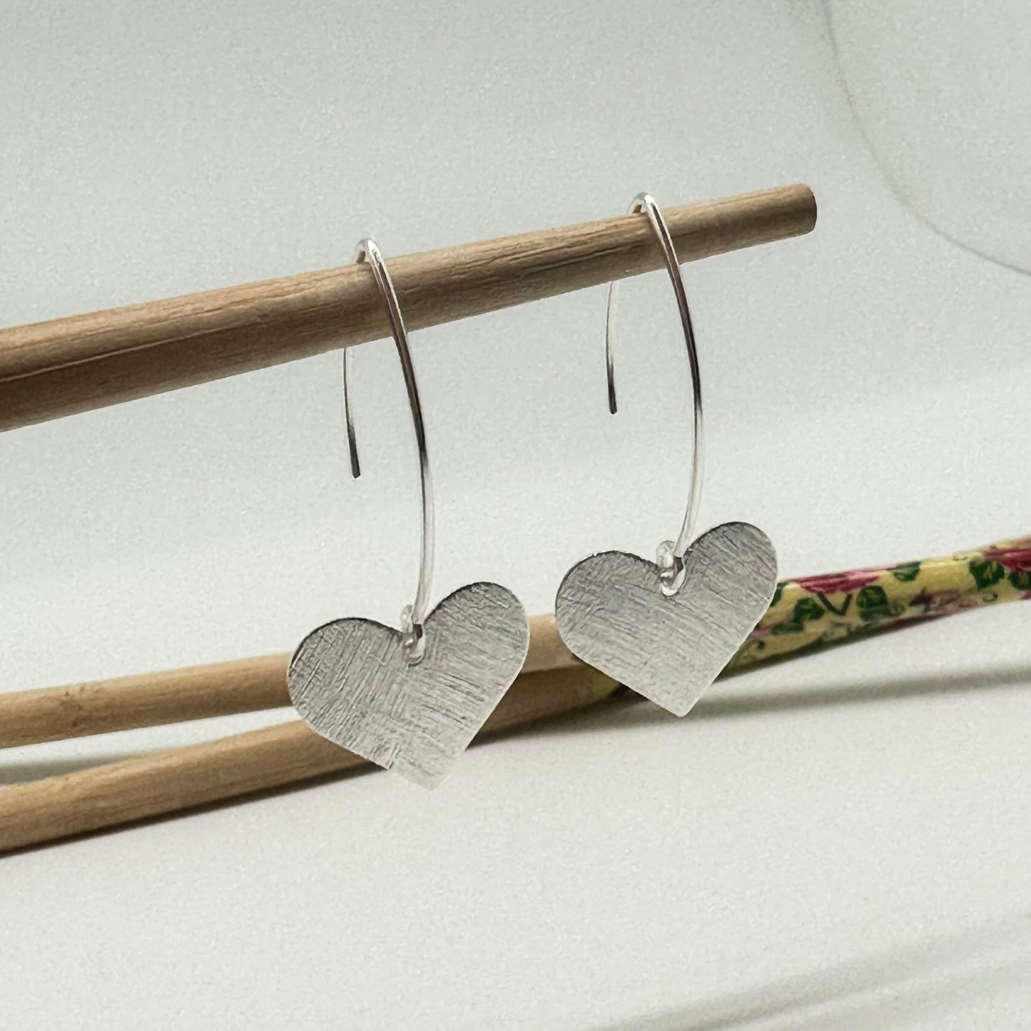 XP315 Aro Palito con colgante corazon 18 x 20 mm Largo total 45 mm Aro Baño Plata