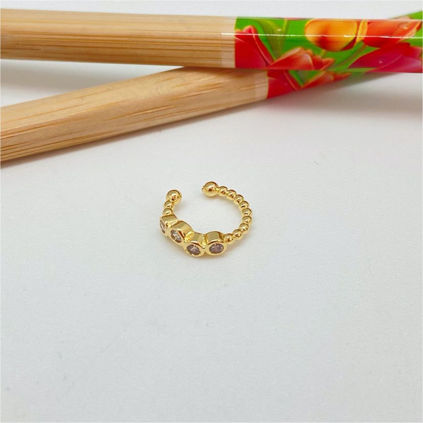 XO284 Ear Cuff Bolitas 1.2 mm y 4 circones con borde de 3 mm Aro Baño Oro Aros Bañados hecho de Bronce Bañado en Oro 18K Joyas Bañadas en Oro