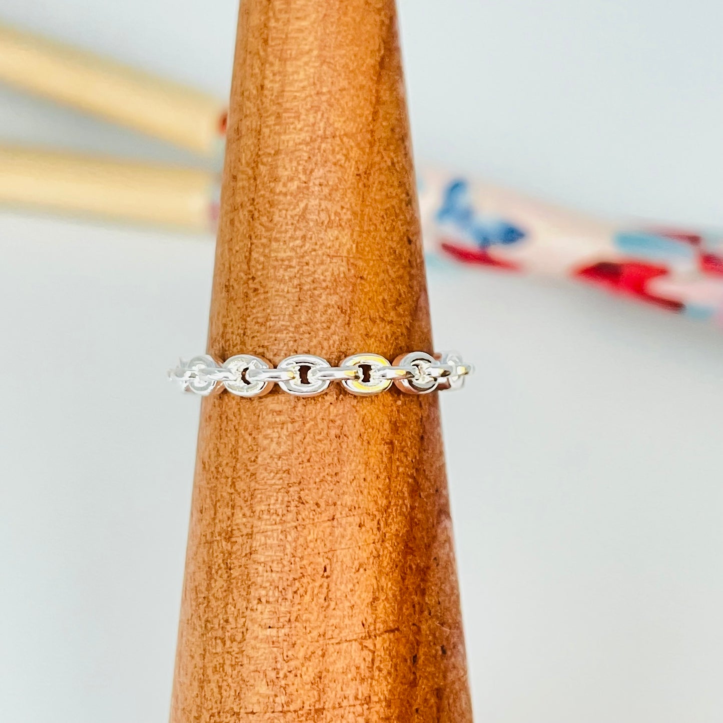 WP43 Anillo Cadena Ancho 3 mm Anillo Baño Plata Anillos Bañados en Oro y Plata hecho de Bronce Bañado en Plata 50 ml Joyas Bañadas en Plata