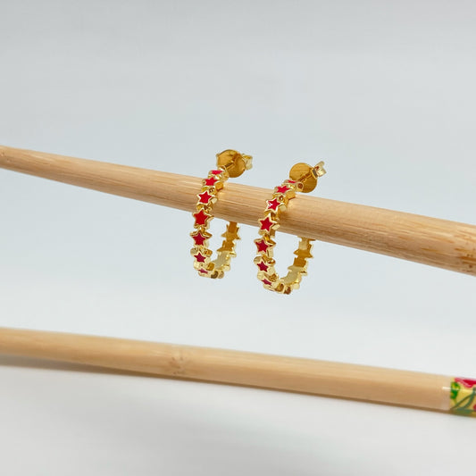 XO302 Aro Argolla Estrellas con resina color Dia. 15 mm ancho 3 mm Aro Baño Oro