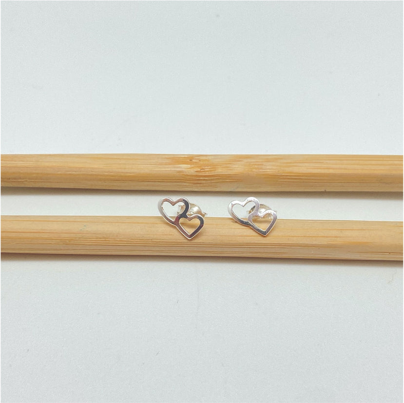 XP280 Aro 2 corazones calados 10 x 8 mm Aro Baño Plata Aros Bañados hecho de Bronce Bañado en Plata 50 ml Joyas Bañadas en Plata