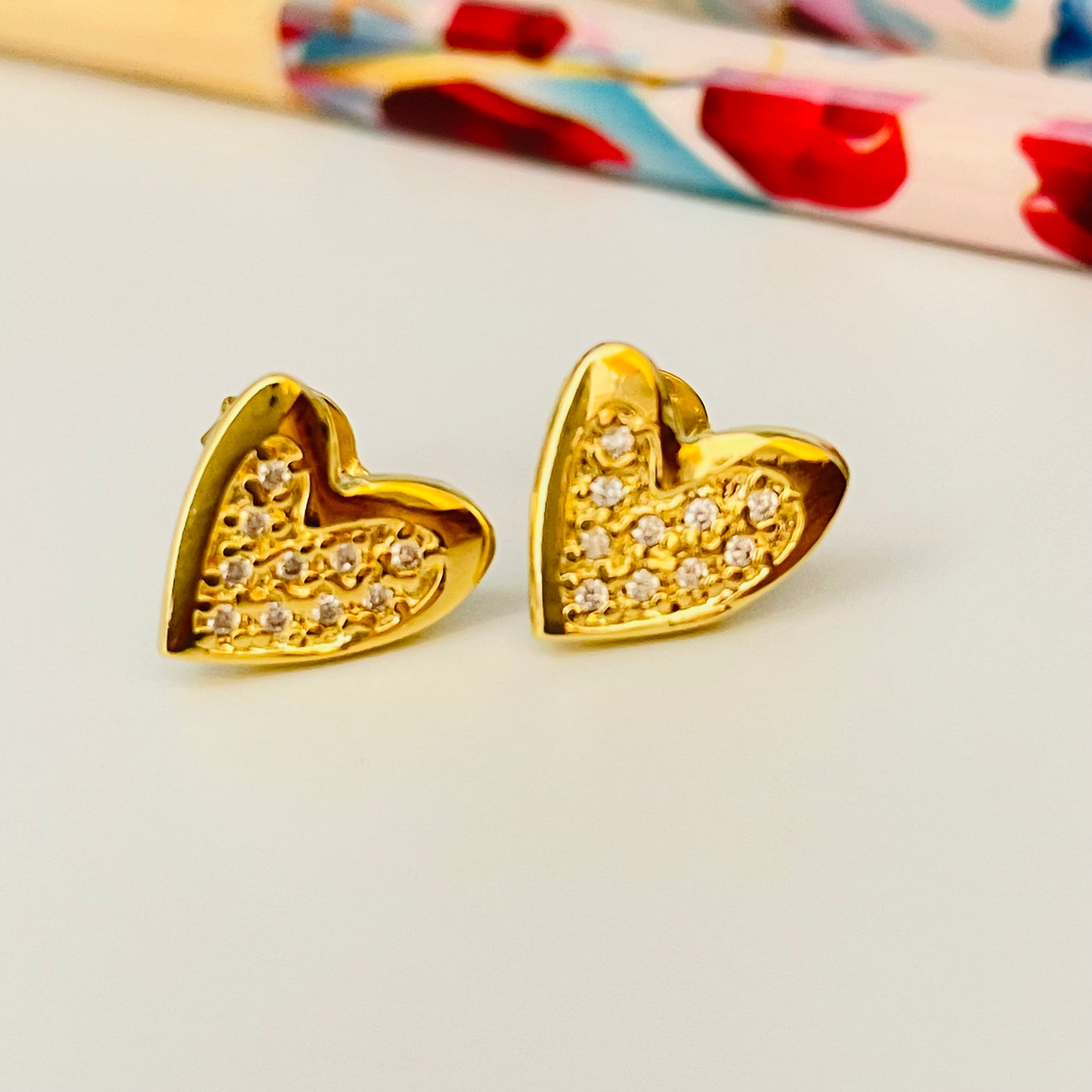 XO214 Aro Corazón Puntudo con circones 10 mm Aro Baño Oro