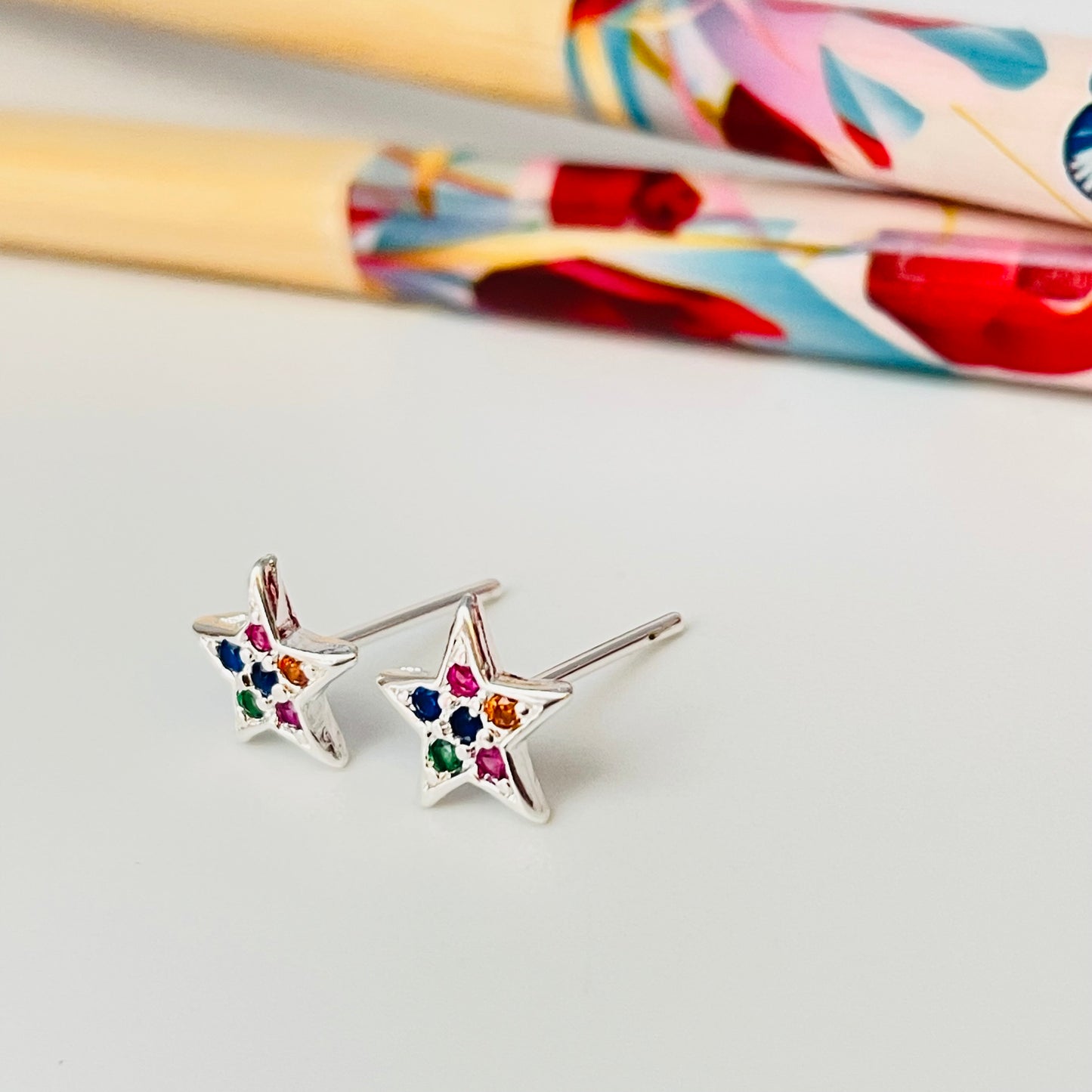XP216 Aro Estrella con circones multicolor 8 mm Aro Baño Plata