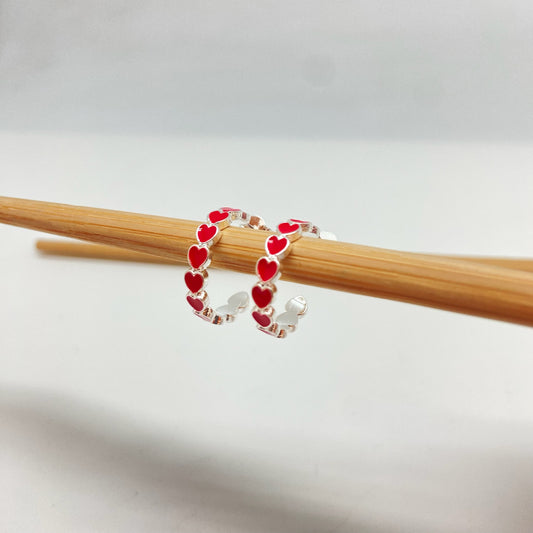 XP301 Aro Argolla Corazones con resina color Dia. 15 mm ancho 4 mm Aro Baño Plata