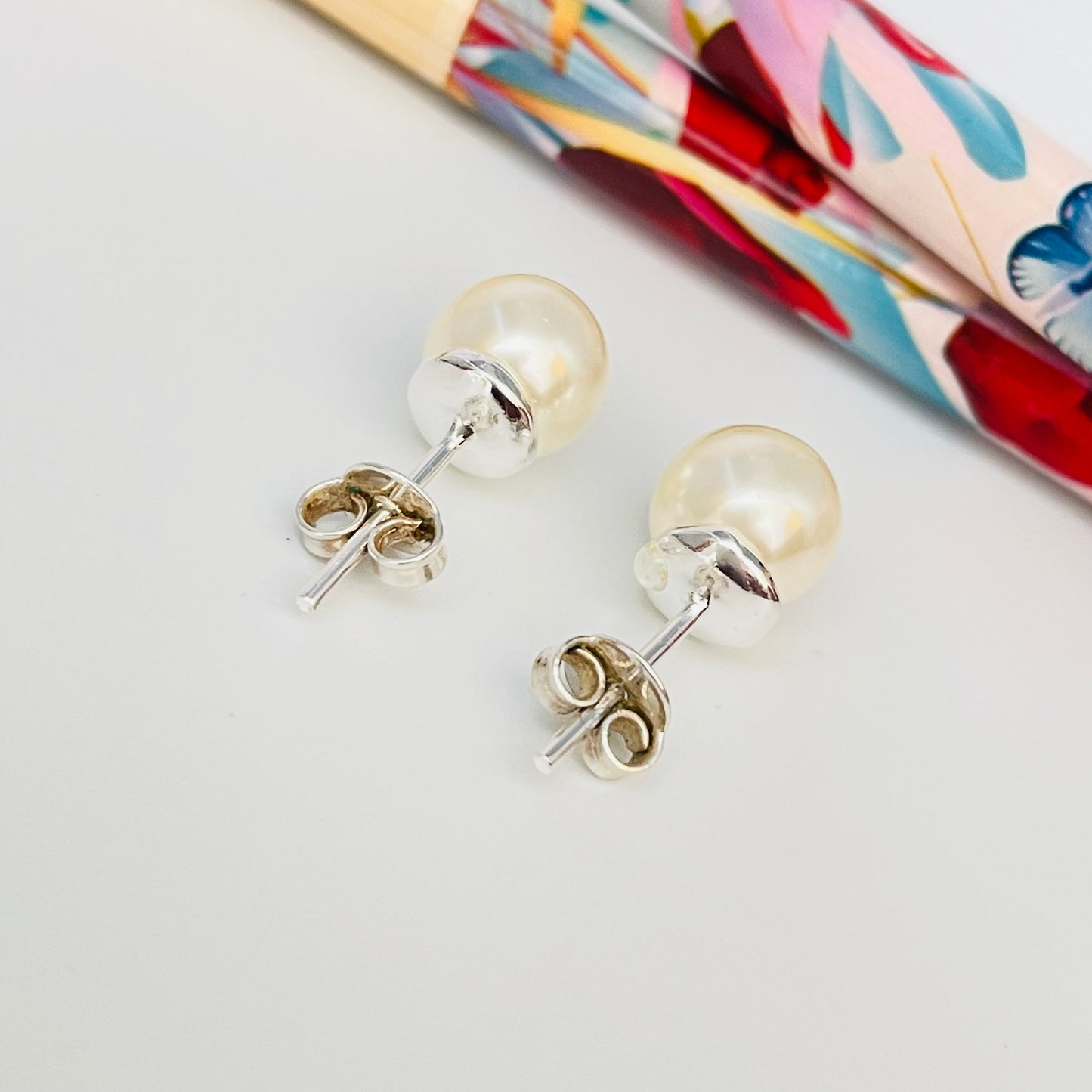 XP212 Aro Perla con Base diá. 8 mm Aro Baño Plata Aros Bañados en Oro y Plata hecho de Bronce Bañado en Plata 50 ml Joyas Bañadas en Plata