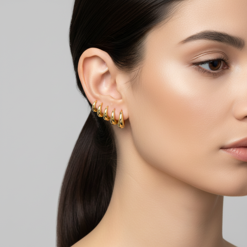 XO491 Aro Argolla Tipo Gota Presión Ancho de 2.5 a 5 mm Espesor 1 mm Aro Baño Oro