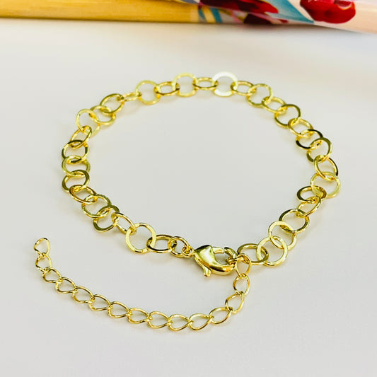 Joyas por Mayor Joyas Bañadas en Oro por Mayor Insumos para Joyas PO30 Pulsera Eslabones Redondos diá. 5.5 mm Largo 15 cm más extensor de 5 cm Pulsera Baño Oro