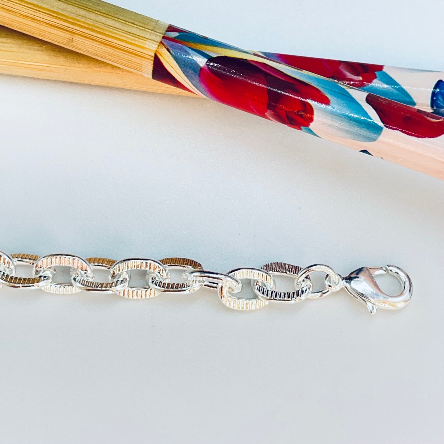 PP16 Pulsera Eslabones Candado con rayitas 17 cm mas extensor 5 cm Eslabón 8 x 6 mm Espesor 1.2 mm Pulsera Baño Plata