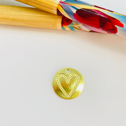 FO959 Colgante Medalla Corazón Estampado diá. 12 mm Figura Baño Oro
