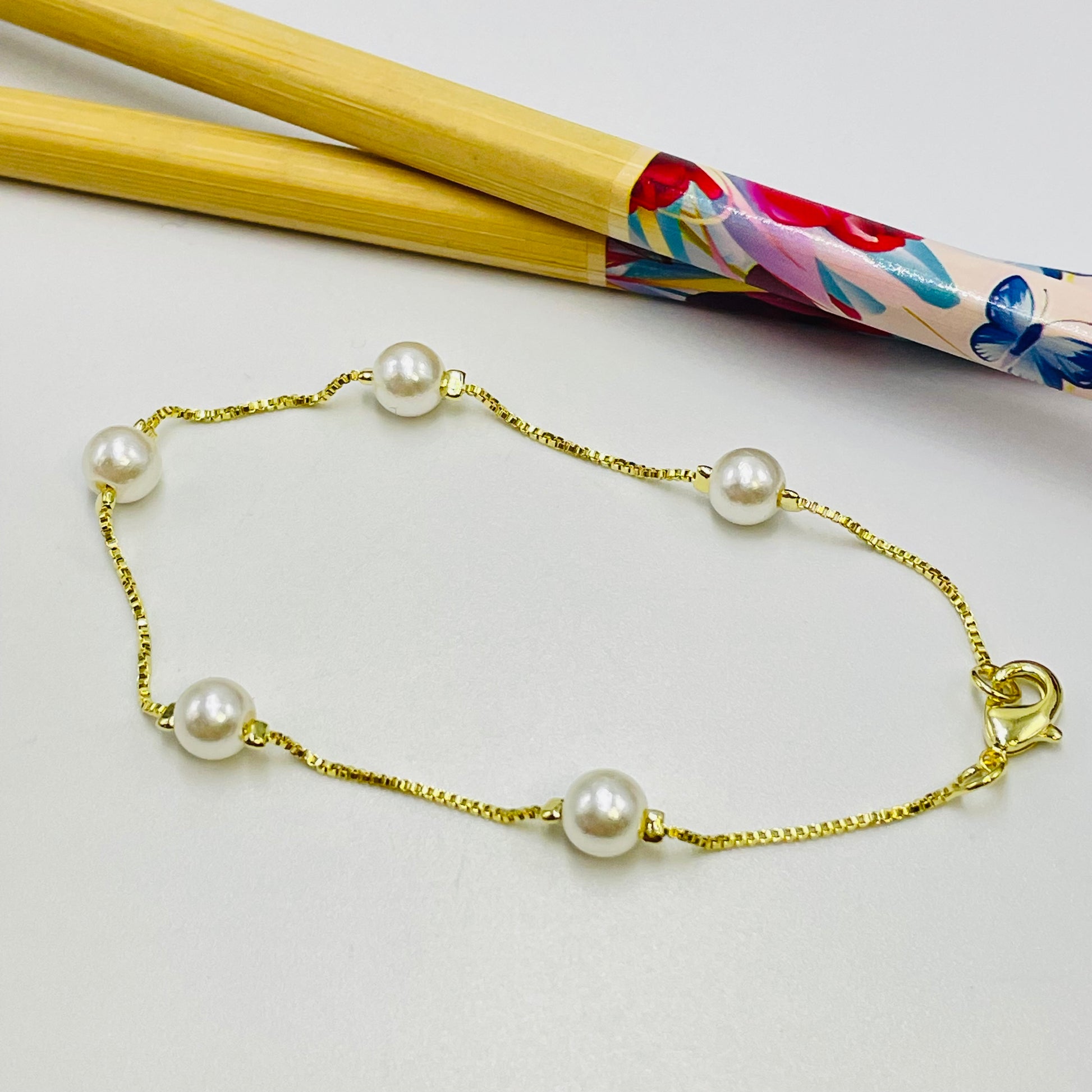 Joyas por Mayor Joyas Bañadas en Oro por Mayor Insumos para Joyas PO21 Pulsera Perlas diá. 6 mm Cadena veneciana espesor 1 mm Largo 16.5 cm Pulsera Baño Oro