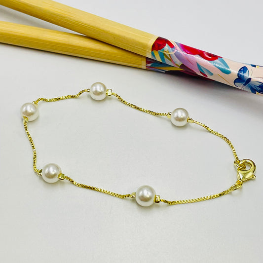 Joyas por Mayor Joyas Bañadas en Oro por Mayor Insumos para Joyas PO21 Pulsera Perlas diá. 6 mm Cadena veneciana espesor 1 mm Largo 16.5 cm Pulsera Baño Oro